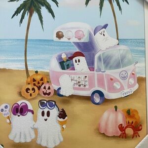 Viral  Ghosts at Beach  and Ice Cream Canvas Art